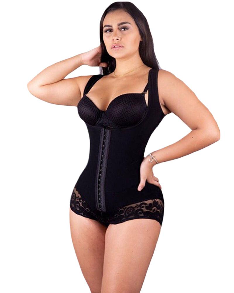 Women Bodysuit Open Bust Tummy Control Shapewear Slimming Fajas Lace Body Shaper - Wishe